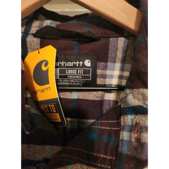 NWT Carhartt Mens Button Down Shirt Burgundy Grey Checked M - Picture 2 of 4